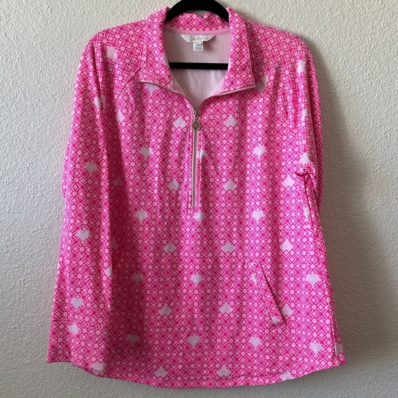 LILLY PULITZER Upf 50+ Skipper Popover in Passionfruit Pink Fluttering Hearts XL - Picture 5 of 5